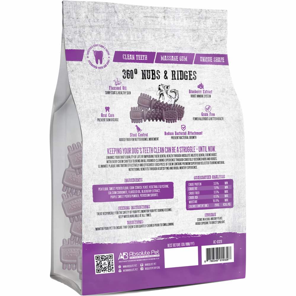 34% OFF: Absolute Holistic Boost Blueberry Medium Grain-Free Dental Dog Chews 20pc - Kohepets