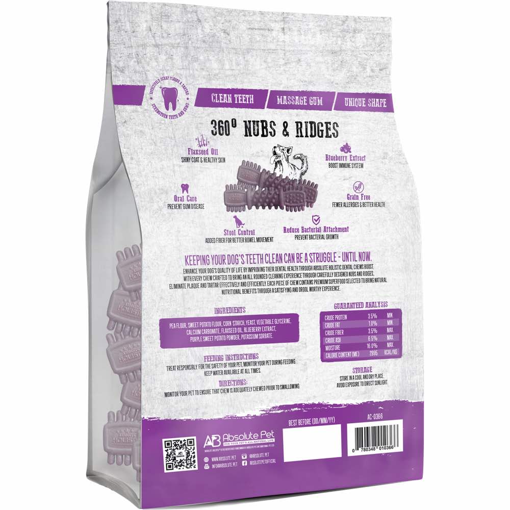 34% OFF: Absolute Holistic Boost Blueberry Petite Grain-Free Dental Dog Chews 50pc - Kohepets