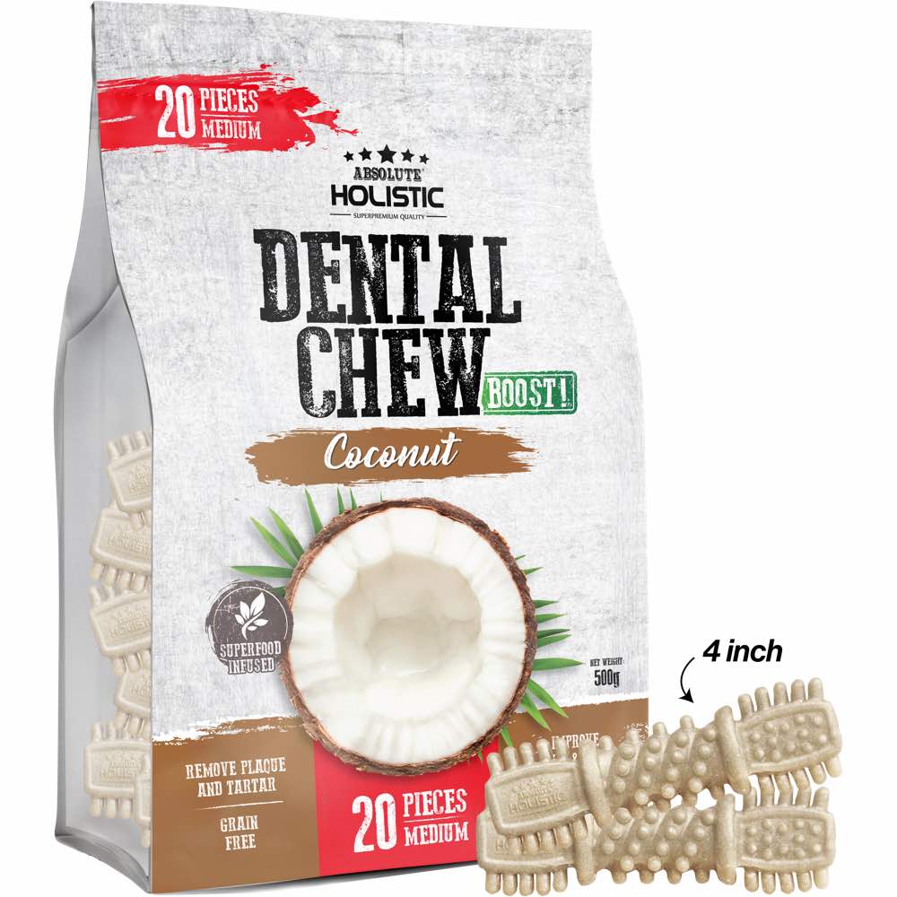 34% OFF: Absolute Holistic Boost Coconut Medium Grain-Free Dental Dog Chews 20pc - Kohepets