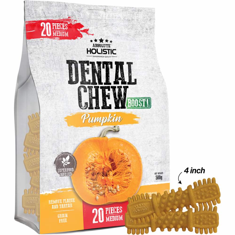 34% OFF: Absolute Holistic Boost Pumpkin Medium Grain-Free Dental Dog Chews 20pc - Kohepets