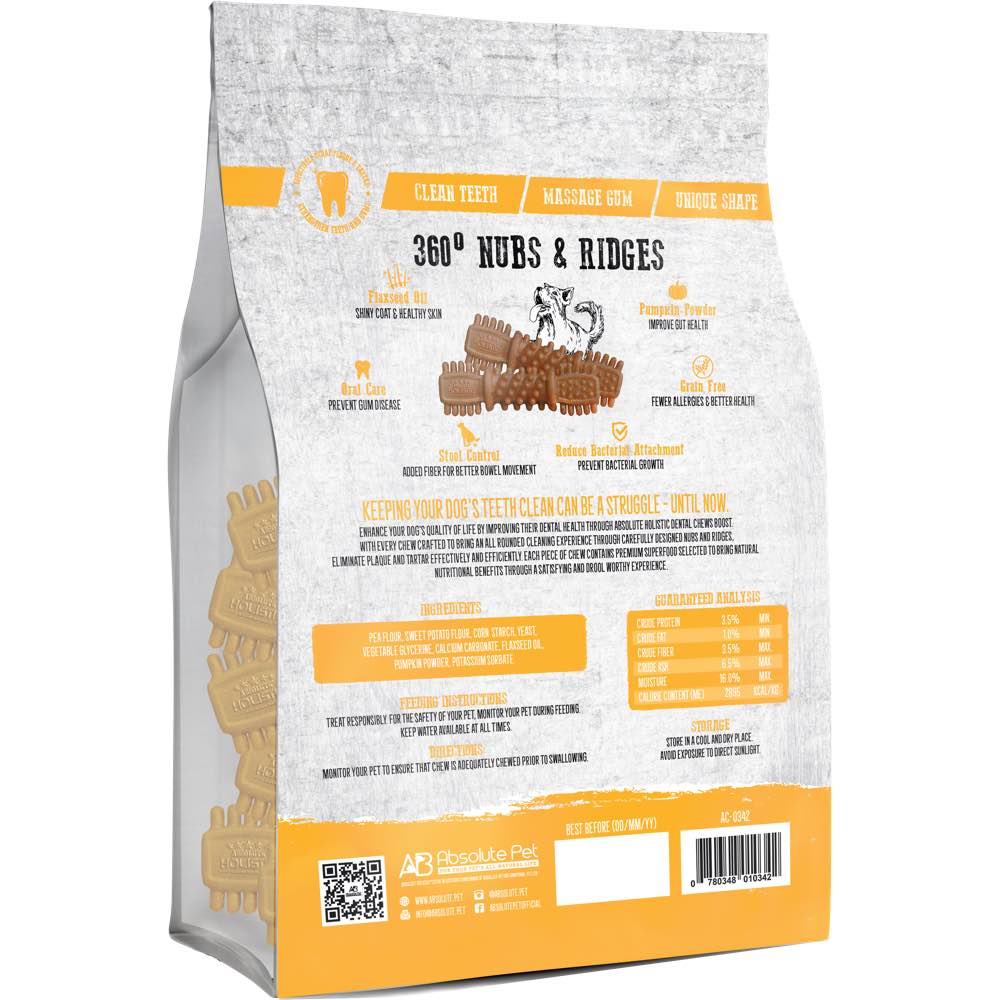 34% OFF: Absolute Holistic Boost Pumpkin Medium Grain-Free Dental Dog Chews 20pc - Kohepets
