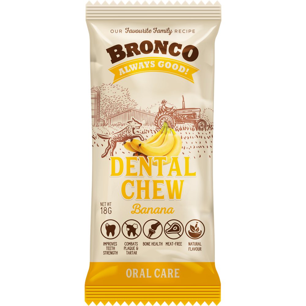 10 FOR $8: Bronco Dental Chew Banana Dog Treat 18g - Kohepets