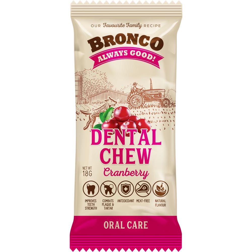 10 FOR $8: Bronco Dental Chew Cranberry Dog Treat 18g