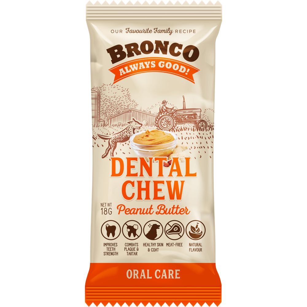 10 FOR $8: Bronco Dental Chew Peanut Butter Dog Treat 18g - Kohepets
