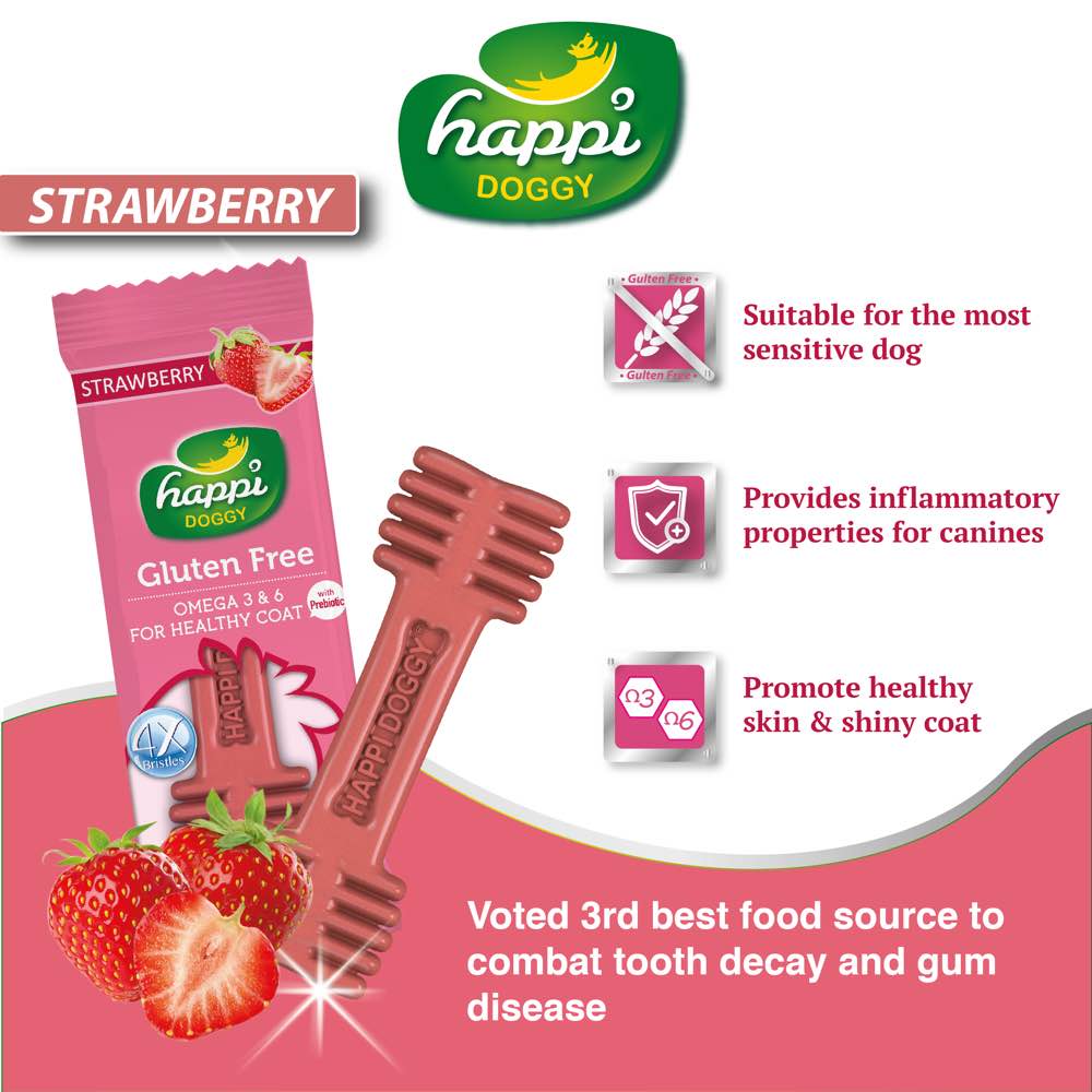 10 FOR $10: Happi Doggy Zest Strawberry 4 Inch Dental Dog Chew 25g - Kohepets