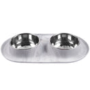 Messy Mutts Double Silicone Feeder With Stainless Steel Dog Bowls (Marble)