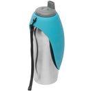 Messy Mutts Stainless Steel Travel Dog Water Bottle With Silicone Flip Up Bowl (Blue)