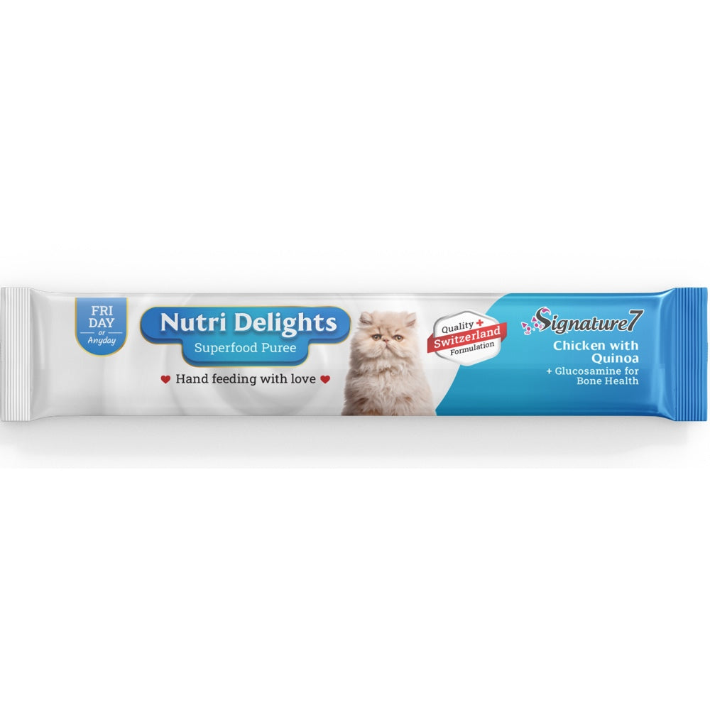 $1 OFF (Exp 17May26): Signature7 Nutri Delights Superfood Chicken With Quinoa & Glucosamine (Fri) Puree Cat Treats 60g - Kohepets