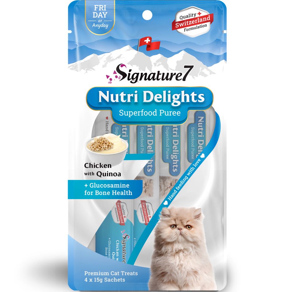 $1 OFF (Exp 17May26): Signature7 Nutri Delights Superfood Chicken With Quinoa & Glucosamine (Fri) Puree Cat Treats 60g - Kohepets