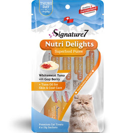 $1 OFF (Exp 17May26): Signature7 Nutri Delights Superfood Whitemeat Tuna With Goji Berry & Tuna Oil (Thurs) Puree Cat Treats 60g