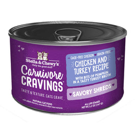 Stella & Chewy's Carnivore Cravings Savory Shreds Chicken & Turkey in Broth Grain-Free Canned Cat Food 5.2oz - Kohepets