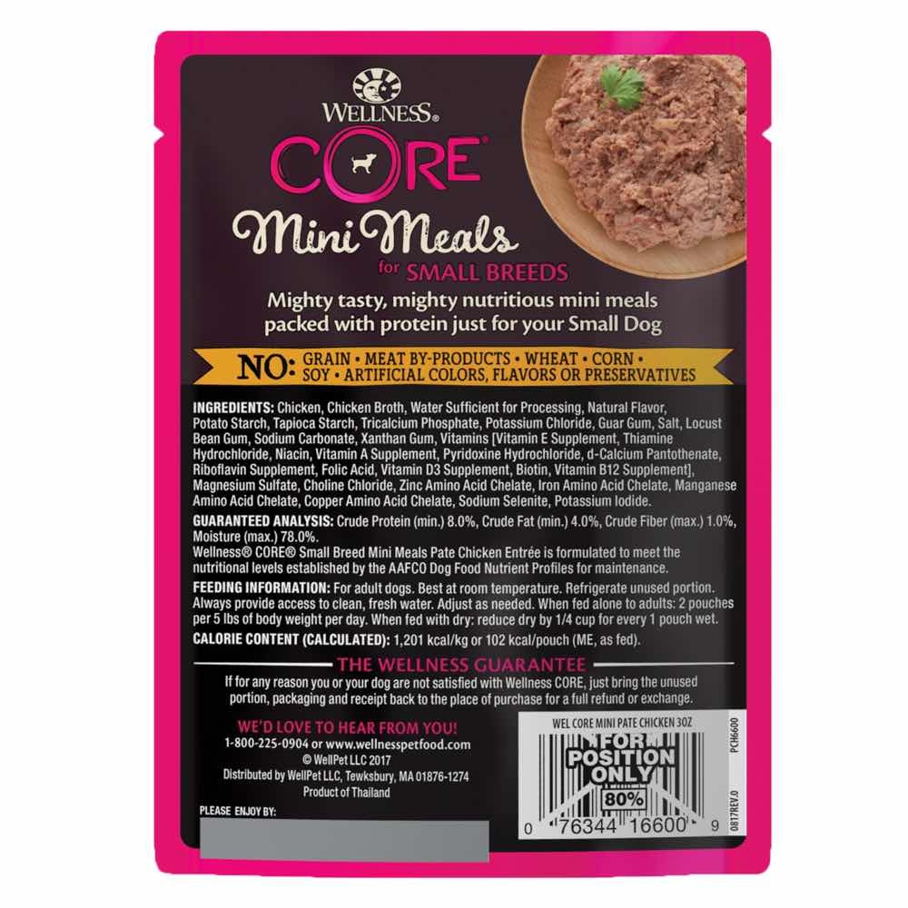 10% OFF: Wellness CORE Mini Meals Pâté Chicken Entrée Pouch Dog Food 3oz - Kohepets